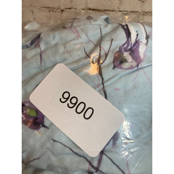 The Cat's Pajamas Flannel Pajama Set Womens Medium Blue Bird Print Winter Scene - Picture 12 of 15